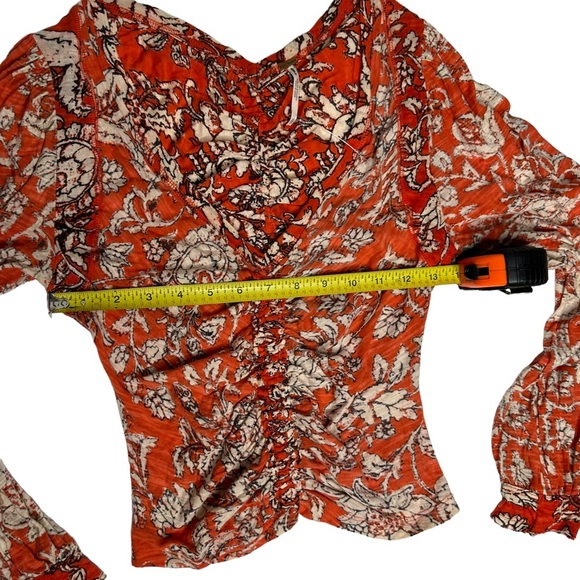 NWOT Free People Say The Word Ruched Long Sleeve V-Neck Top XS ruby red combo - Picture 10 of 14